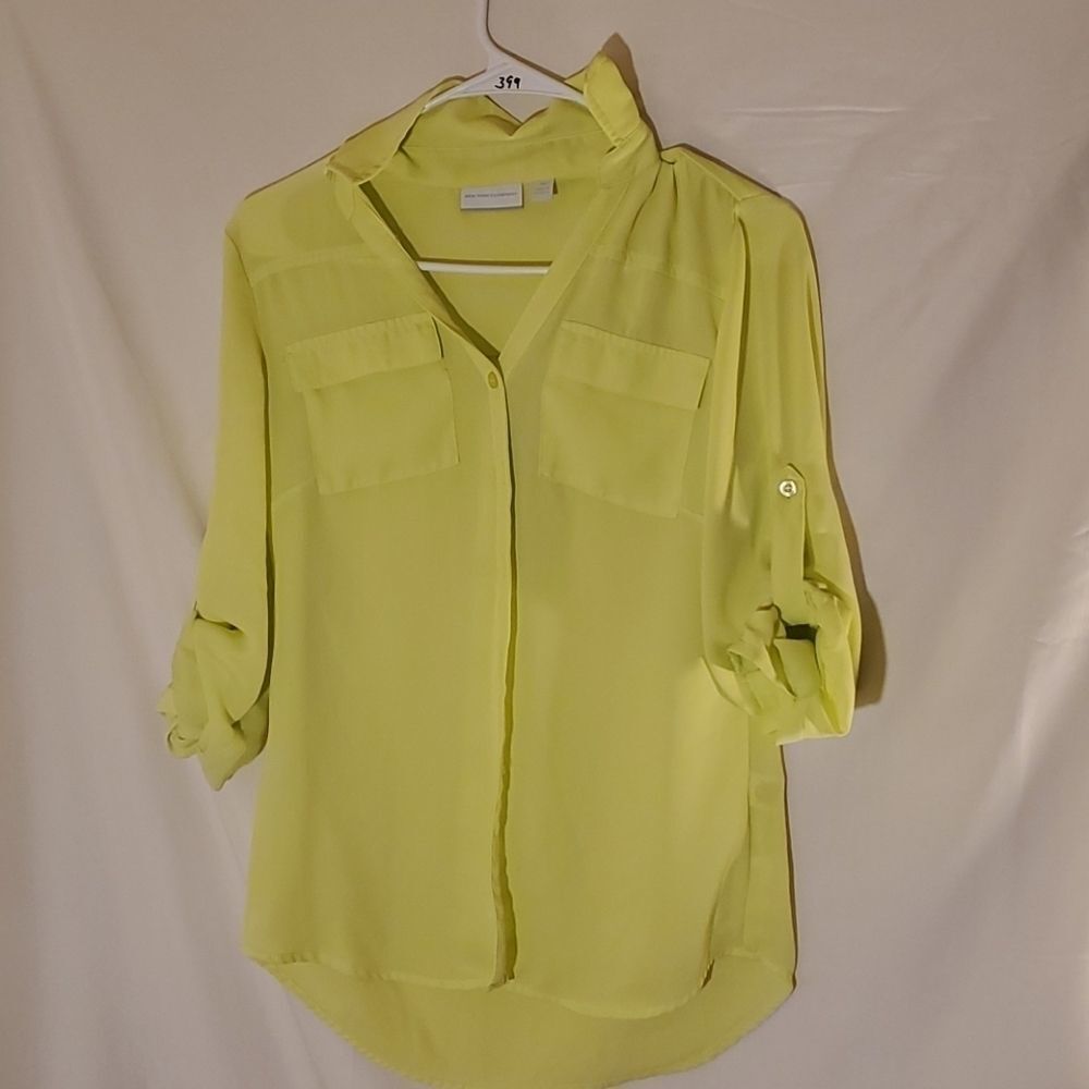 New York and company pocket button sleeve blouse